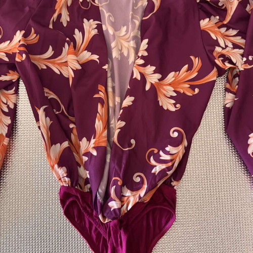 Women's set bodysuit with purple floral skirt like new