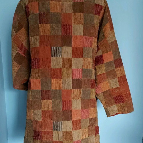 Checked transitional coat like new with handmade scarf