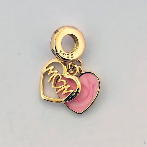 Charm Mom Heart Silver S925 with Pink Enamel and Zircon