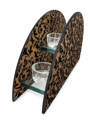 Glass Candle Holder with Damask Design for 4 Tealights used