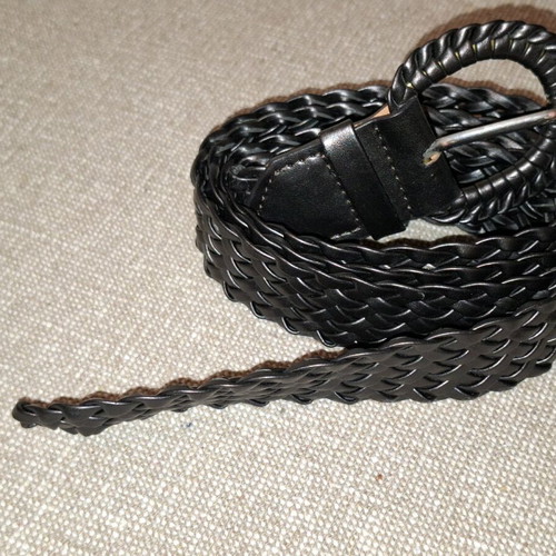 Braided belt used, adjustable, dark brown-gray metallic