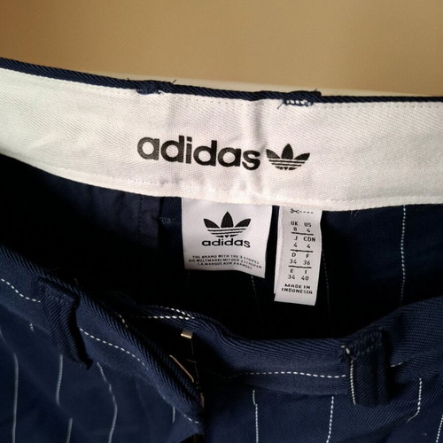 Adidas fabric pants dark blue with stripes, new, size 36