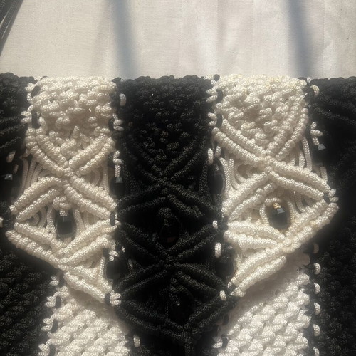 Handmade Macrame Shoulder Bag new, black and white with beads