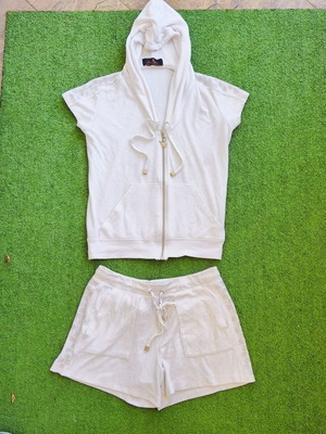 SugarFree terry hooded blouse and shorts set, white