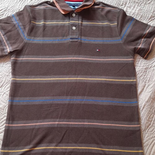 Polo shirt Tommy Hilfiger used, slim fit, brown with stripes