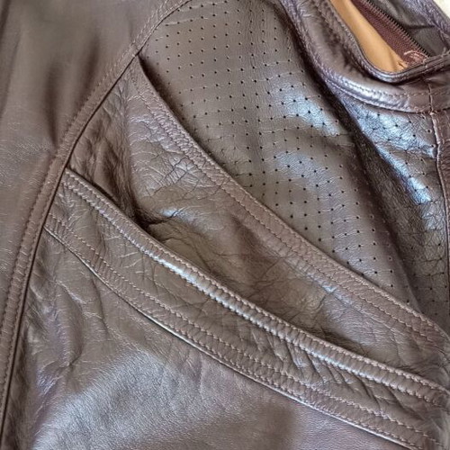 Leather sleeveless jacket used, genuine leather, brown, size L