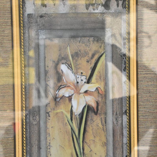 Decorative paintings with lily pair in wooden frame and glass used