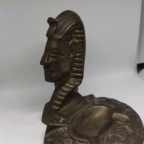 Bronze Egyptian ashtray used with pharaoh profile