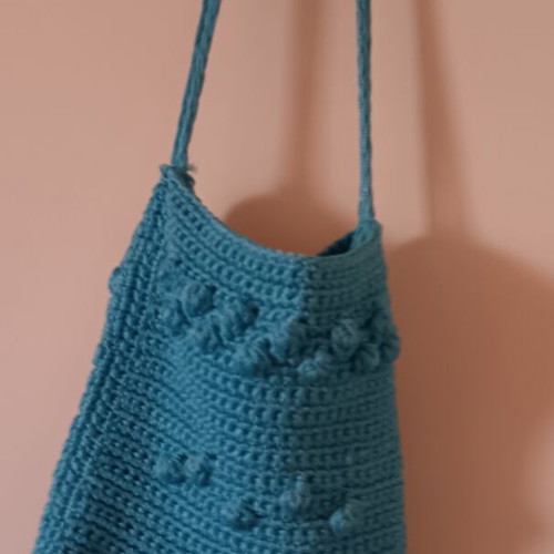 Knitted shoulder bag like new, blue turquoise casual boho style