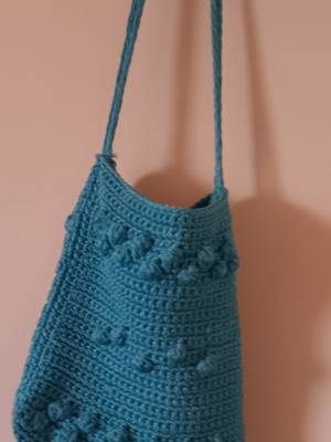 Knitted shoulder bag like new, blue turquoise casual boho style