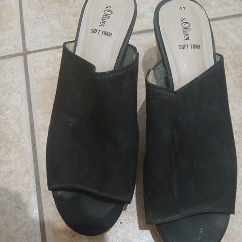 S.Oliver women's black velvet mule shoes, size 41