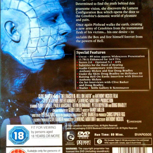 Hellraiser III Hell on Earth DVD, English subtitles