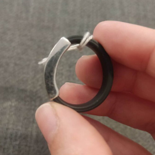 Agma silver men's ring with black rubber, new