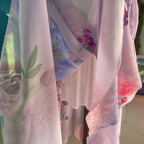 Maxi floral chiffon skirt, violet with white lining, size S