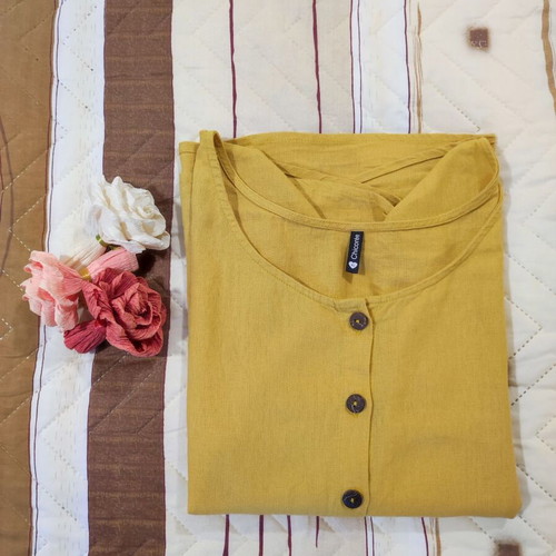 Chicoree women's linen blend shirt jacket XL like new, mustard yellow