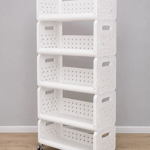 5-Tier Mobile Storage Rack with Wheels, new, 122 × 40 × 28.5 cm