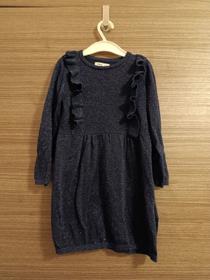 Sinsay long-sleeve jersey dress 104 cm like new, blue with glitter