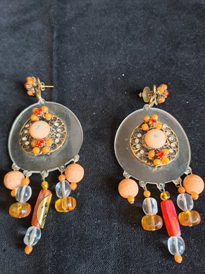 Long Italian fashion jewelry earrings new with plexiglass and glass beads