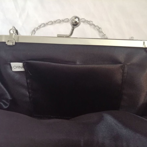 Elegant black clutch bag with sequins and floral embroidery, new