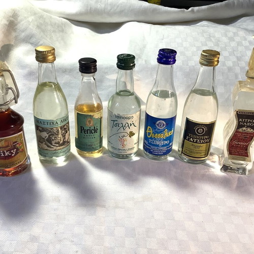 Greek liquor miniatures used, set of 7 bottles