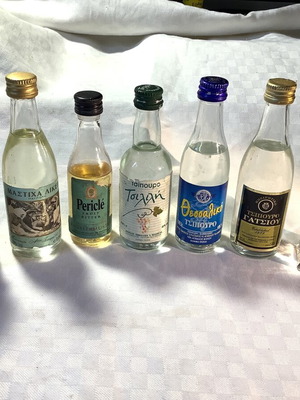 Greek liquor miniatures used, set of 7 bottles