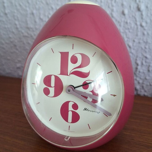 Blessing vintage 1970s pink egg-shaped alarm clock, West Germany