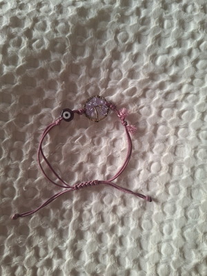Purple bracelet with tree of life and evil eye like new, adjustable cord