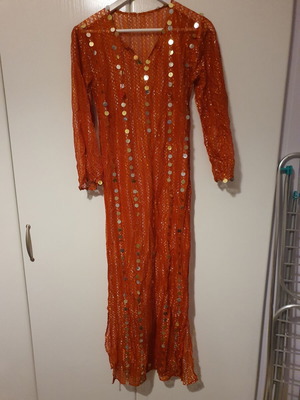 Kaftan orange long semi-transparent with large sequins like new