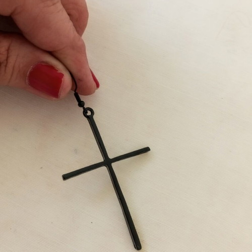 Black Minimal Cross Dangling Earrings new, goth punk style