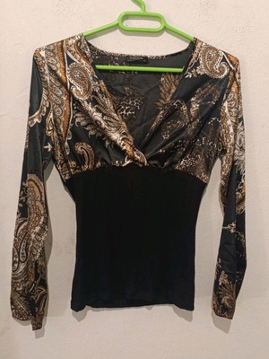 Rouge satin paisley wrap blouse S like new