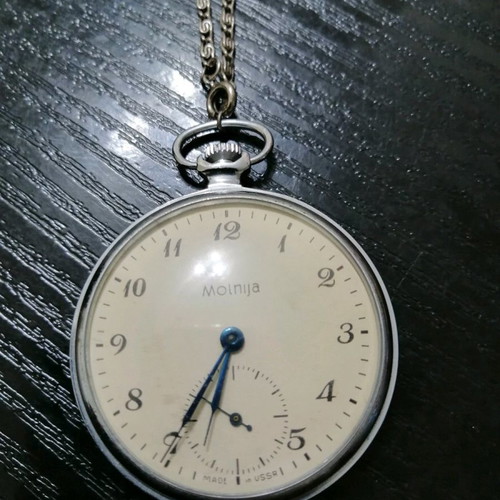 Molnija pocket watch new, made in USSR with chain