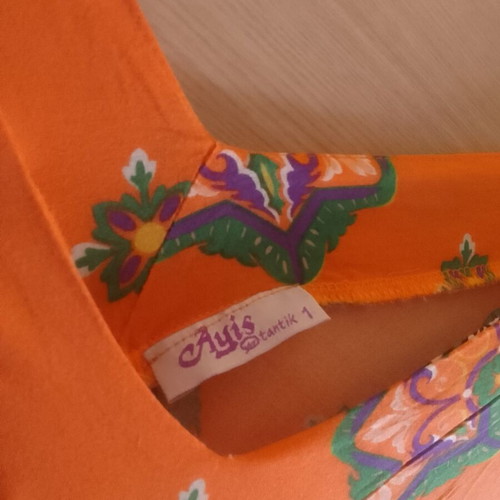 Cotton dress A-Style new, orange, asymmetrical wide sleeve