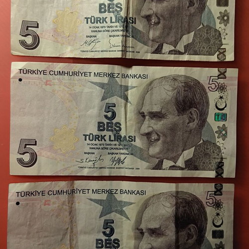Lot 295 Turkish lira banknotes used