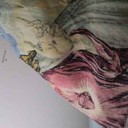 Vintage woven wall tapestry depicting Jesus with angels, like new