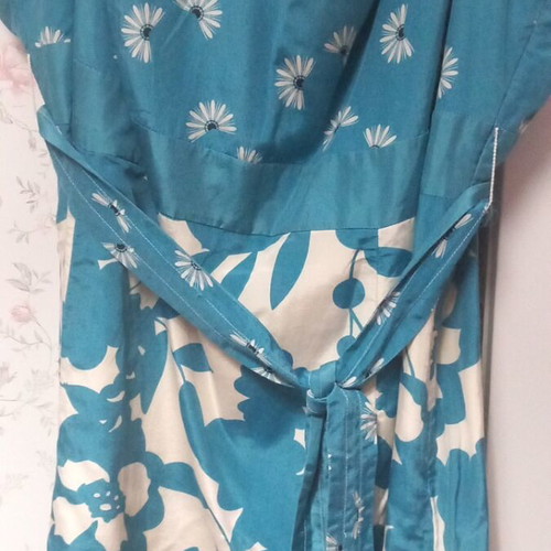 Monsoon summer dress used, white and turquoise, size 20