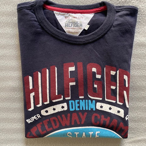 Tommy Hilfiger boys' long-sleeve blue shirt like new, age 12