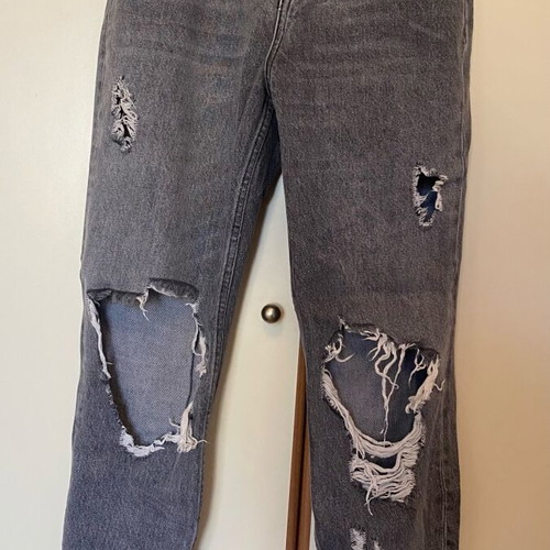 Bershka slim fit jeans with rips, high waist, like new, gray, size XS