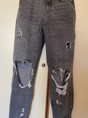 Bershka slim fit jeans with rips, high waist, like new, gray, size XS