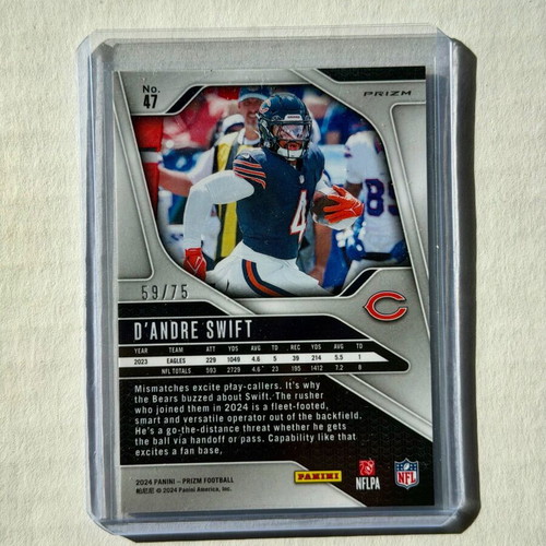 2024 Panini Prizm #47 D'Andre Swift Red Disco Prizm Chicago Bears card new
