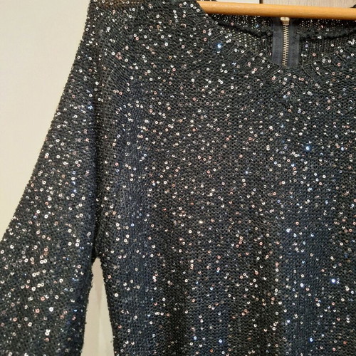 Knitted sweater with sequins and zipper, like new, black XL