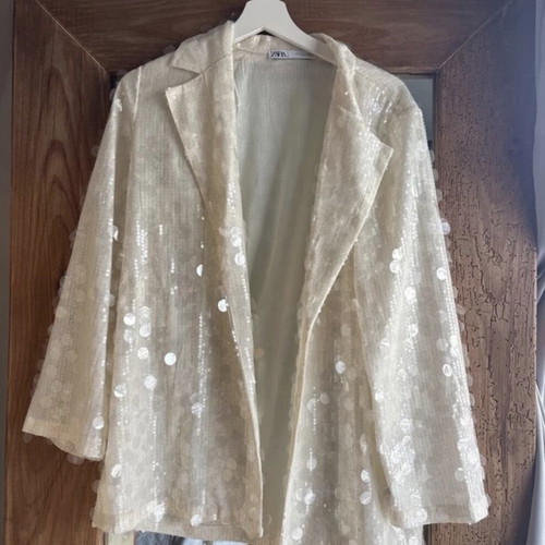 Zara Embellished Cream Blazer Size Small Brand New