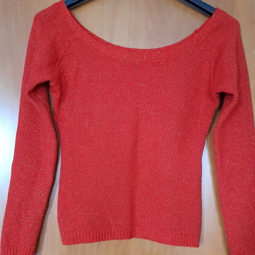 Elastic blouse used with glitter, red, size S