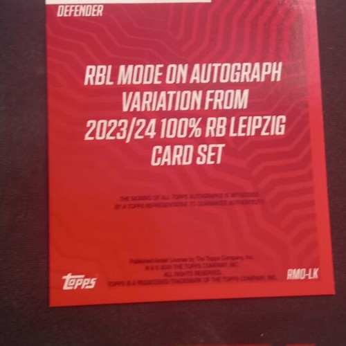 Lukas Klostermann RBL Mode:ON Topps autograph card like new
