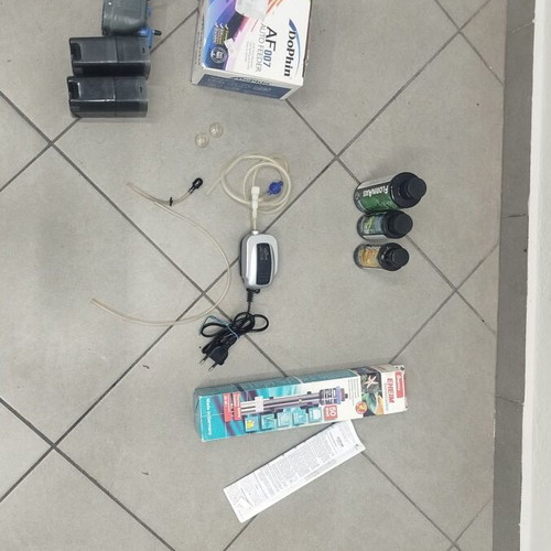 Aquarium equipment used, complete set with heater, feeder, filter, and additives
