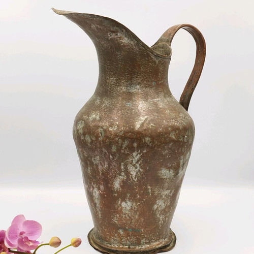 Copper Hand-Forged Rustic Water Pitcher Used