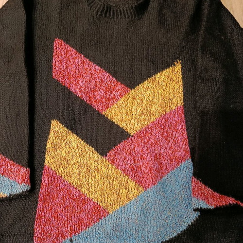 Handmade knitted sweater like new, black multicolor size M