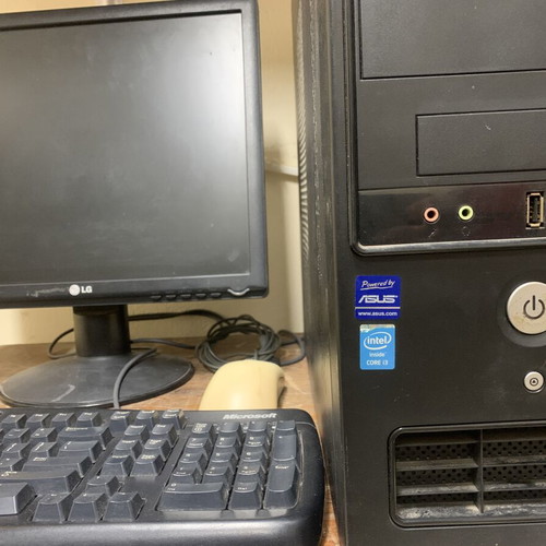 Desktop computer set Intel i3 with LG 17-inch monitor, Microsoft keyboard and mouse