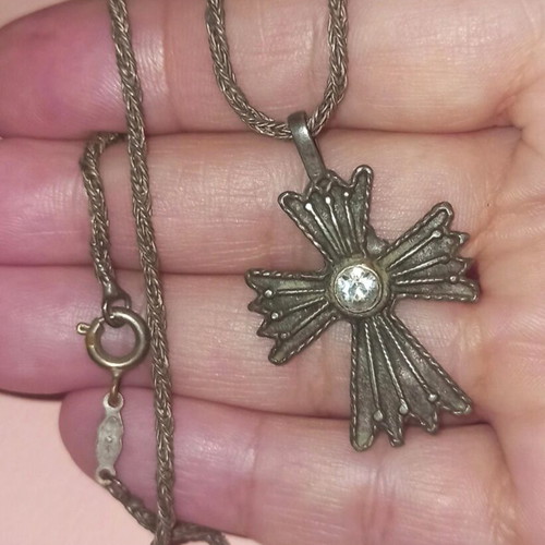 Antique silver cross 925 used with chain