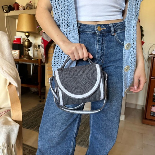 Handmade shoulder bag made to order, white and gray cotton