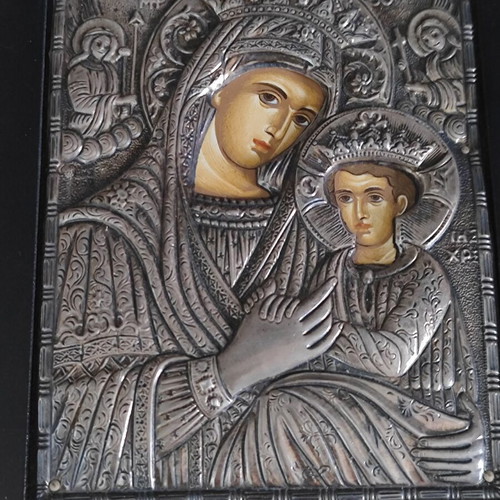 Silver Icon Panagia Anagennisis 17 x 14 cm used, silver 950